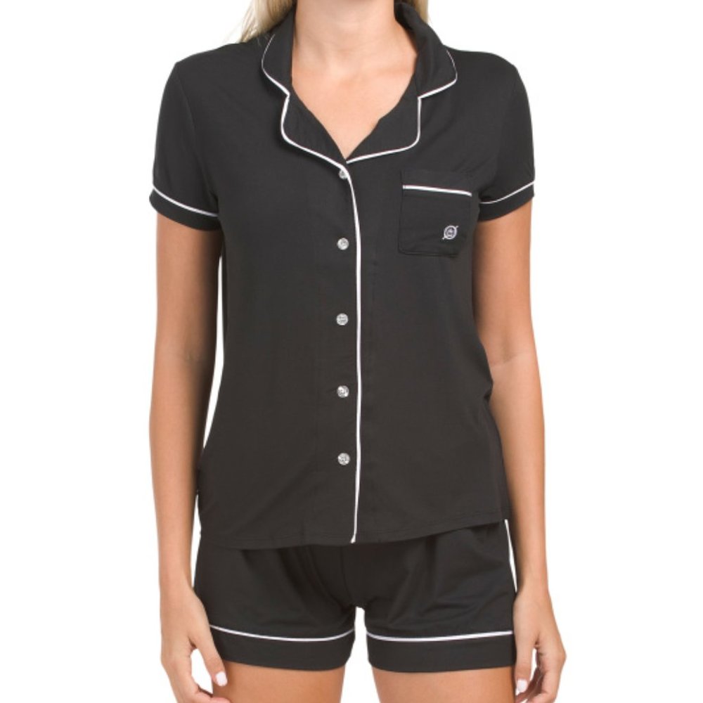 BORN Yummy Short Sleeve Notch Collar Top Pj Shorty Set
